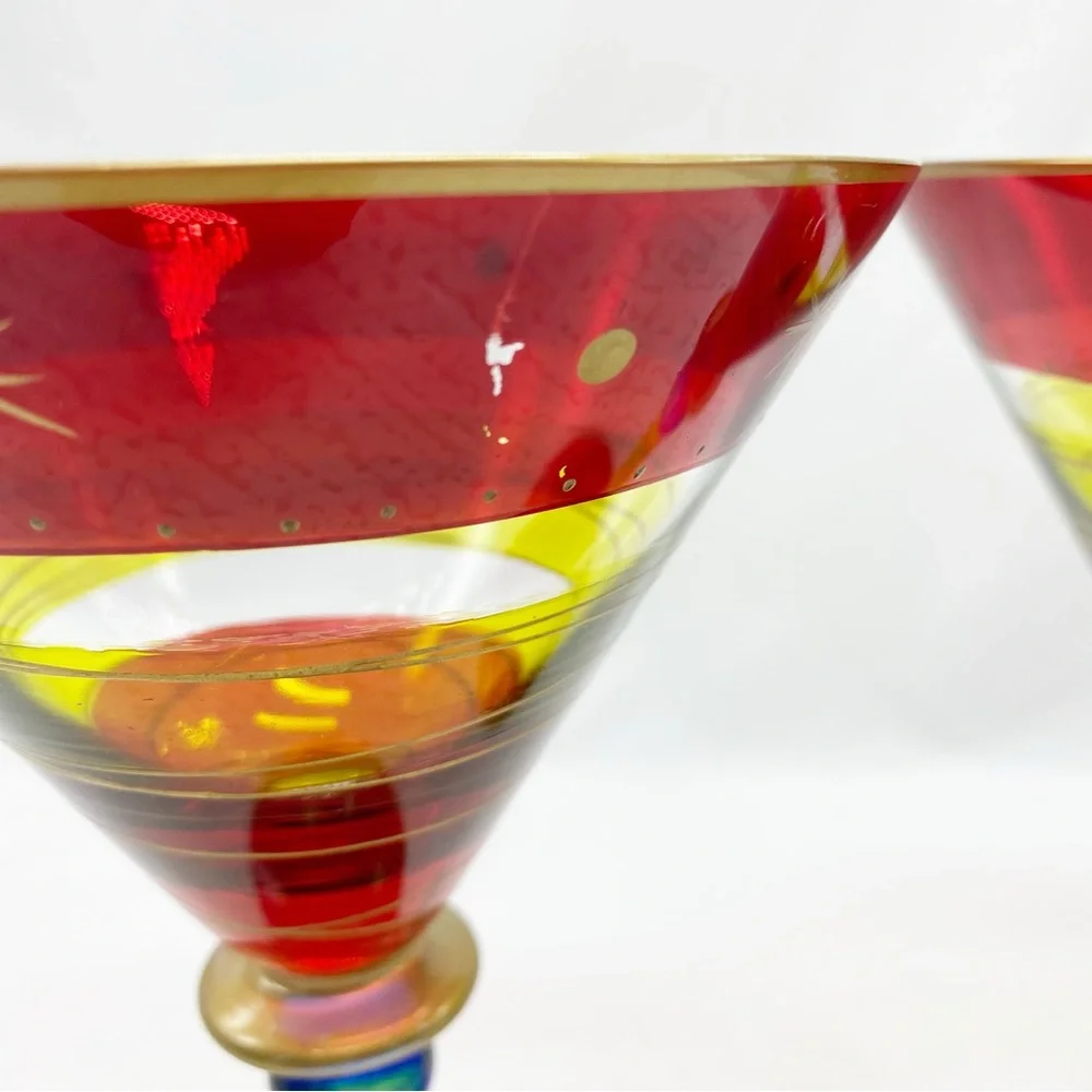 Vintage Pier One Martini Glasses Festive Red Star Dot Pattern Set of 2